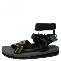 Prada Multicolor Nylon And Leather Azzurro Strap Sandals Size 41