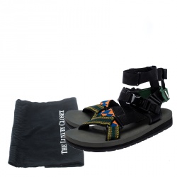 Prada Multicolor Nylon And Leather Azzurro Strap Sandals Size 41