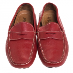 Prada Red Leather Penny Loafers Size 42