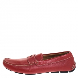 Prada Red Leather Penny Loafers Size 42