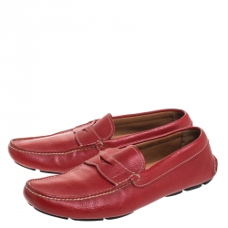 Prada Red Leather Penny Loafers Size 42