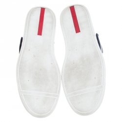 Prada White/Navy Blue Leather Strap High Top Sneakers Size 43.5