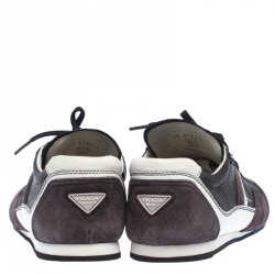 Pre Owned Prada Sport Black Perforated Leather And Suede Lace Up Low Top Sneakers Size 43