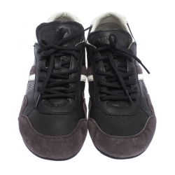 Pre Owned Prada Sport Black Perforated Leather And Suede Lace Up Low Top Sneakers Size 43