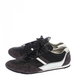 Pre Owned Prada Sport Black Perforated Leather And Suede Lace Up Low Top Sneakers Size 43