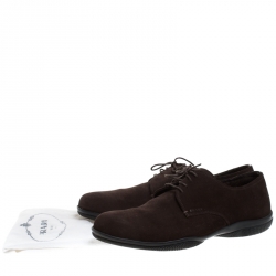 Pre Owned Prada Brown Suede Leather Lace Up Derby Sneakers Size 42