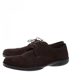 Pre Owned Prada Brown Suede Leather Lace Up Derby Sneakers Size 42