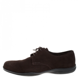 Pre Owned Prada Brown Suede Leather Lace Up Derby Sneakers Size 42