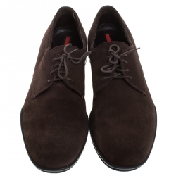 Pre Owned Prada Brown Suede Leather Lace Up Derby Sneakers Size 42