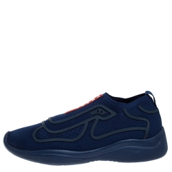 Prada Blue Mesh Fabric Slip On Sneakers Size 41