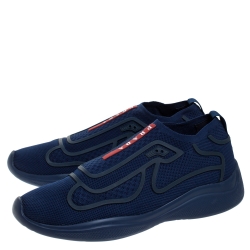 Prada Blue Mesh Fabric Slip On Sneakers Size 41