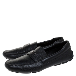 Prada Black Leather Slip On Loafers Size 44