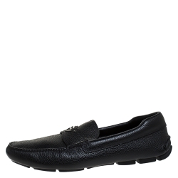 Prada Black Leather Slip On Loafers Size 44