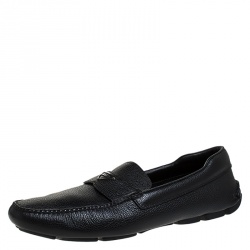 Prada Black Leather Slip On Loafers Size 44