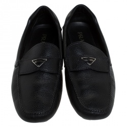 Prada Black Leather Slip On Loafers Size 44