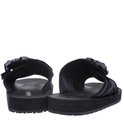 Prada Black Canvas And Nylon Strap Buckle Flat Slides Size 41
