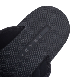 Prada Black Canvas And Nylon Strap Buckle Flat Slides Size 41