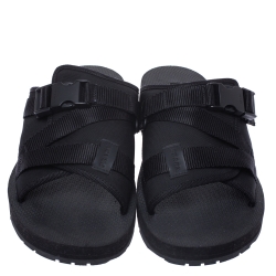 Prada Black Canvas And Nylon Strap Buckle Flat Slides Size 41