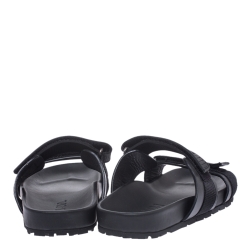 Prada Black Leather And Nylon Velcro Flat Slides Size 41