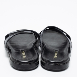 Prada Navy Blue Saffiano Leather Criss Cross Flat Slide Sandals Size 42.5