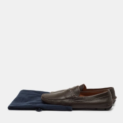 Pre Owned Prada Brown Leather Slip on Loafers Size 40.5