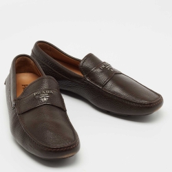 Pre Owned Prada Brown Leather Slip on Loafers Size 40.5