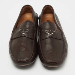 Pre Owned Prada Brown Leather Slip on Loafers Size 40.5
