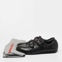Prada Black Leather Velcro Low Top Sneakers Size 41