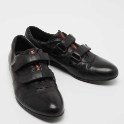 Prada Black Leather Velcro Low Top Sneakers Size 41