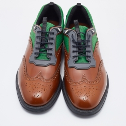 Prada Multicolor Brogue Leather and Mesh Lace Up Derby Size 45 