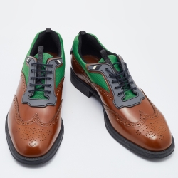 Prada Multicolor Brogue Leather and Mesh Lace Up Derby Size 45 