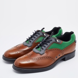 Prada Multicolor Brogue Leather and Mesh Lace Up Derby Size 45 