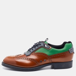 Prada Multicolor Brogue Leather and Mesh Lace Up Derby Size 45 