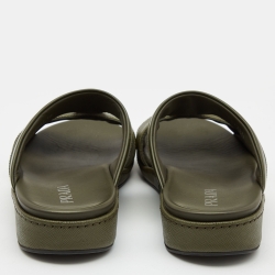 Prada Olive Green Saffiano Leather Buckle Slide Slipper Size 44.5