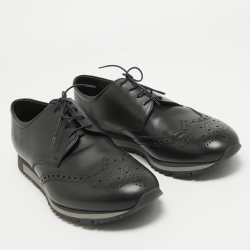 Prada Black Brogue Leather Derby Sneakers Size 43