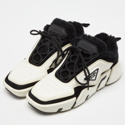 Prada Black/White Rubber and Suede Low Top Sneakers Size 42