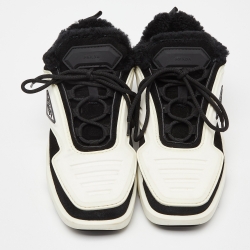 Prada Black/White Rubber and Suede Low Top Sneakers Size 42