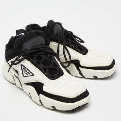 Prada Black/White Rubber and Suede Low Top Sneakers Size 42