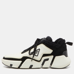 Prada Black/White Rubber and Suede Low Top Sneakers Size 42