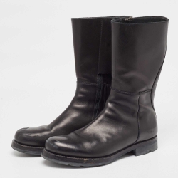 Prada Black Leather Midcalf Boots Size 42