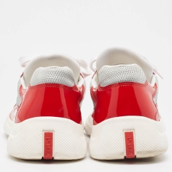 Prada Red/Grey Patent and Mesh Punta Ala Sneakers Size 45