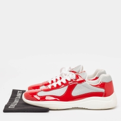 Prada Red/Grey Patent and Mesh Punta Ala Sneakers Size 45