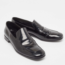 Prada Black Leather Slip On Loafers Size 43