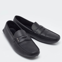 Prada Black Leather Slip On Loafers Size 43.5