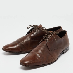 Pre Owned Prada Brown Leather Lace Up Derby Size 42