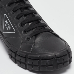 Prada Black Leather Low Top Sneakers Size 44