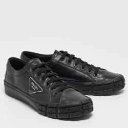 Prada Black Leather Low Top Sneakers Size 44