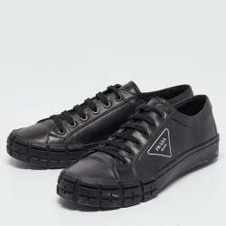 Prada Black Leather Low Top Sneakers Size 44