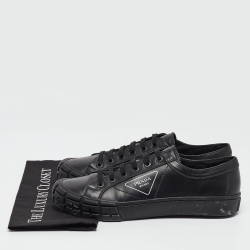 Prada Black Leather Low Top Sneakers Size 44