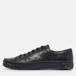Prada Black Leather Low Top Sneakers Size 44